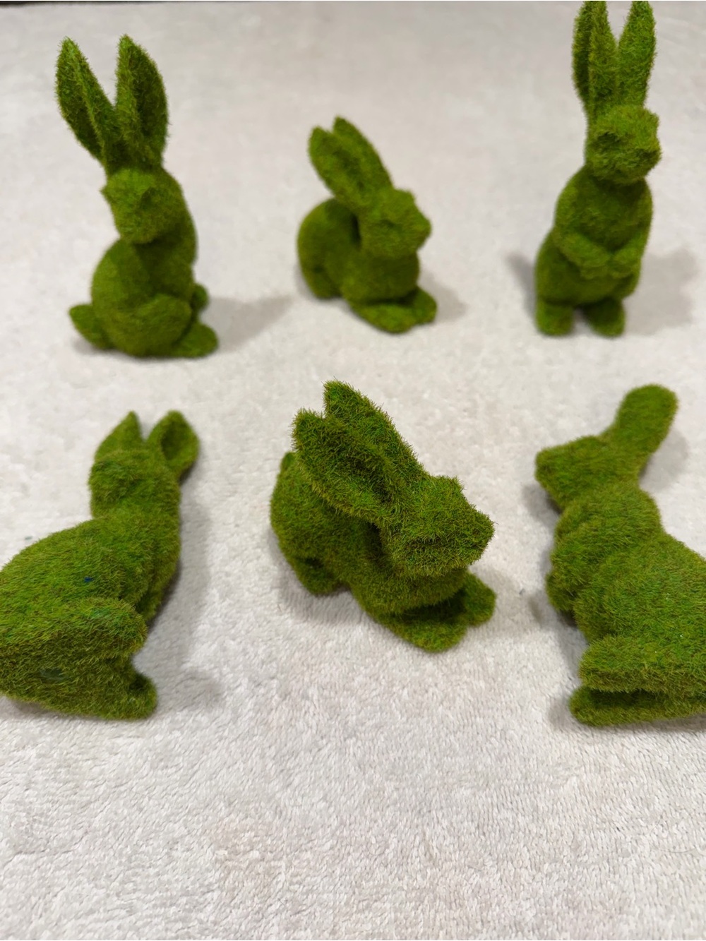 Green Moss Bunny Figurines - Decorative Small Accents set of 6